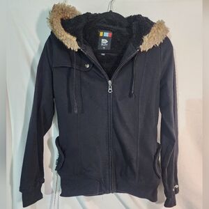 Rusty Brand Black Hoodie with Faux Fur Trim